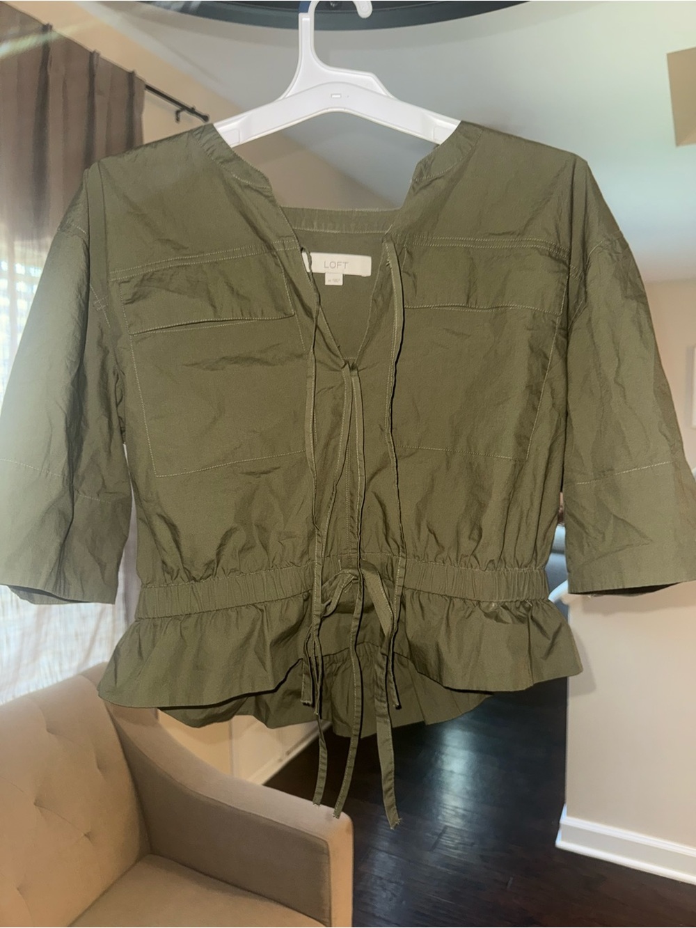 LOFT Olive Tie-Front Peplum Utility Jacket